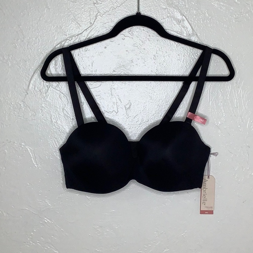 Ambrielle lightly lined Multi way push up wired strapless black bra SZ 38C NWT